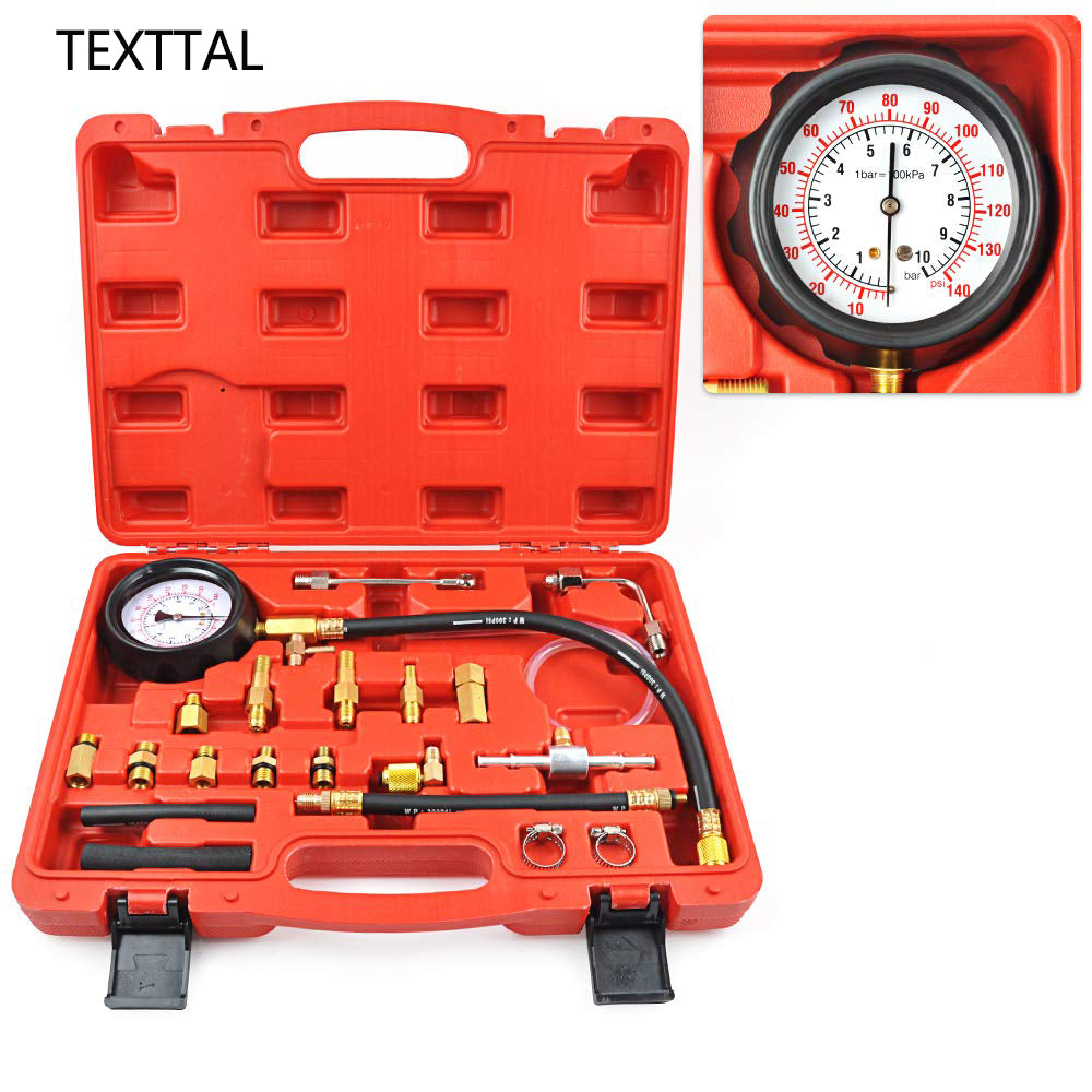 TEXTTAL Universal Fuel Pressure Tester Kit, for All Fuel Injection Systems Tester and Most Cars and Trucks World Wide